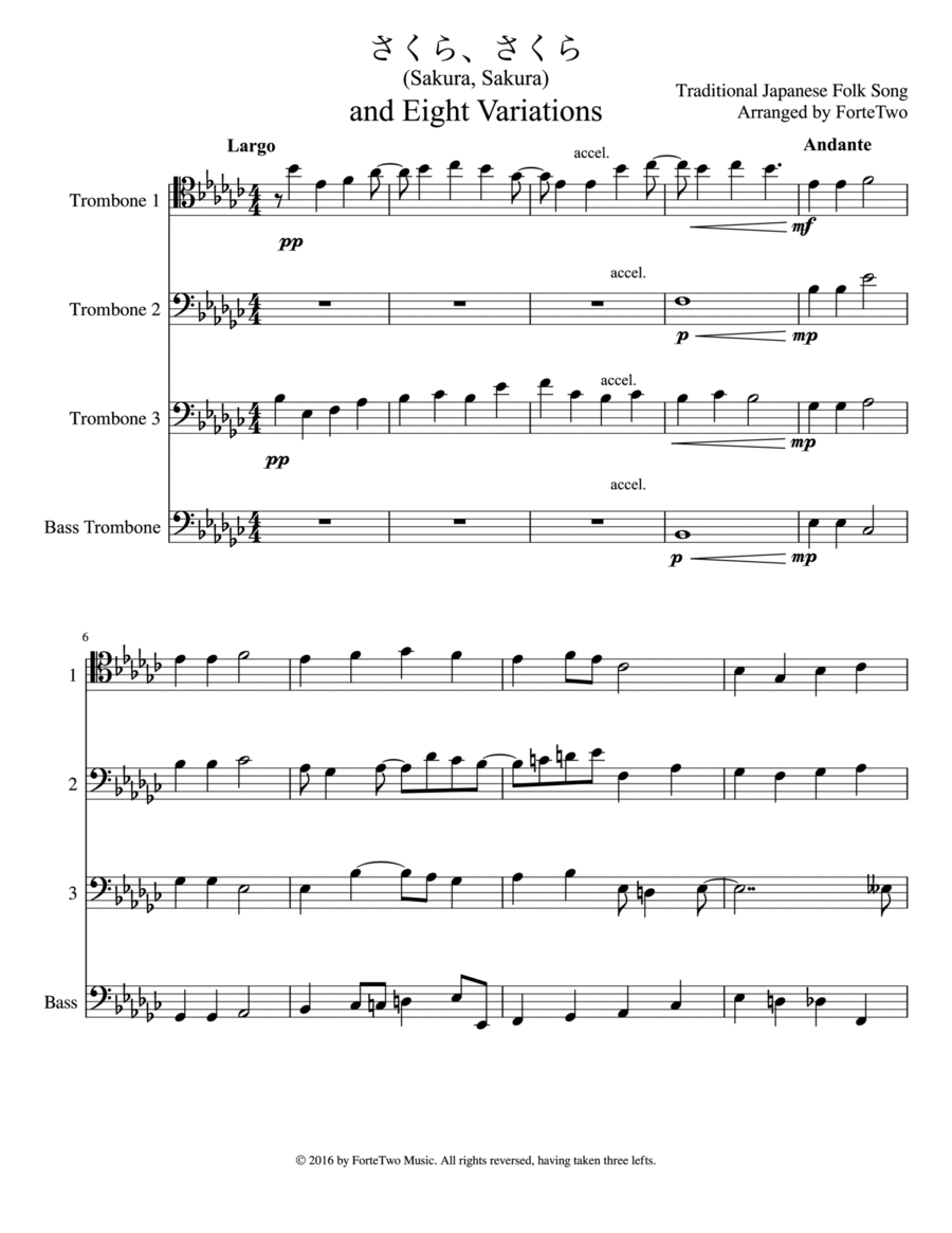 Sakura, Sakura and Eight Variations for Trombone Quartet Trombone Quartet scores gallery preview page 1