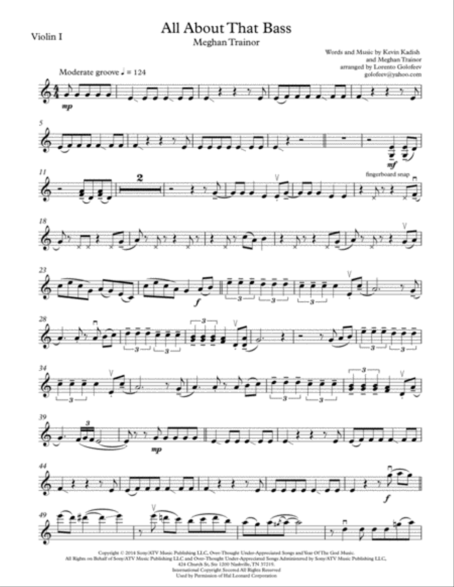 All About That Bass String Quartet scores gallery preview page 1