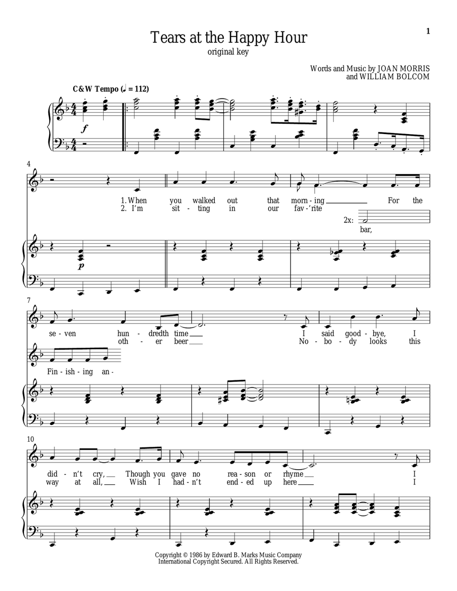 Tears At The Happy Hour Tears At The Happy Hour Piano, Vocal scores gallery preview page 1