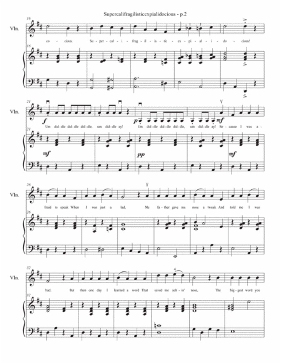 Supercalifragilisticexpialidocious Violin Solo scores gallery preview page 2