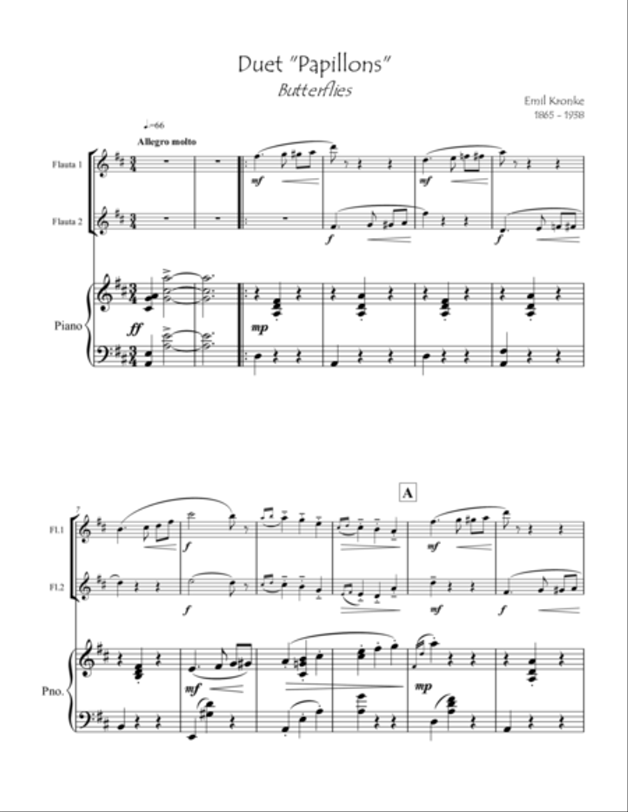Butterflies for two flutes & piano Flute Duet scores gallery preview page 2