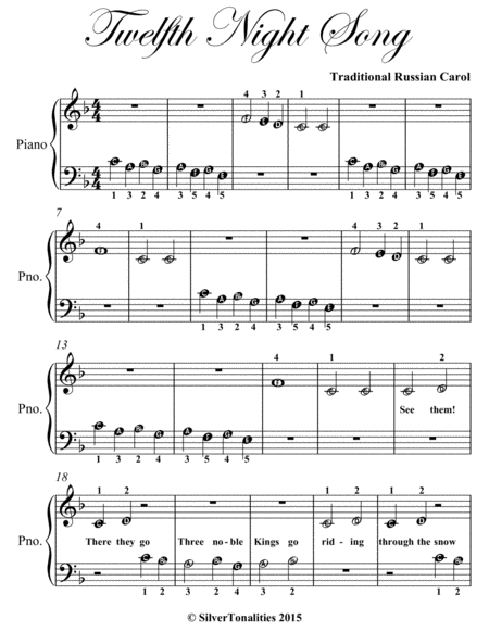 Twelfth Night Song Beginner Piano Sheet Music