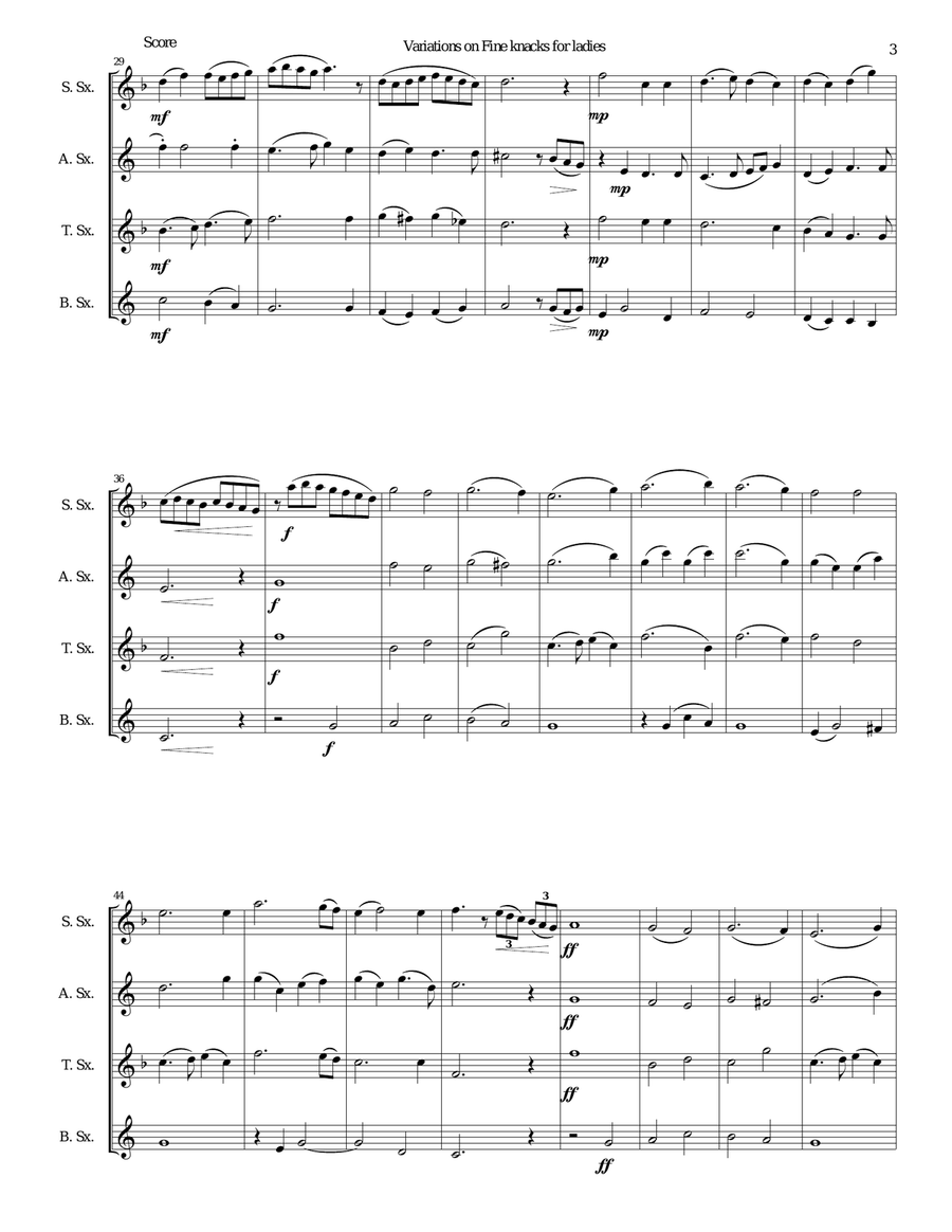 Fine knacks for ladies (with variations) - for saxophone quartet Saxophone Quartet scores gallery preview page 3
