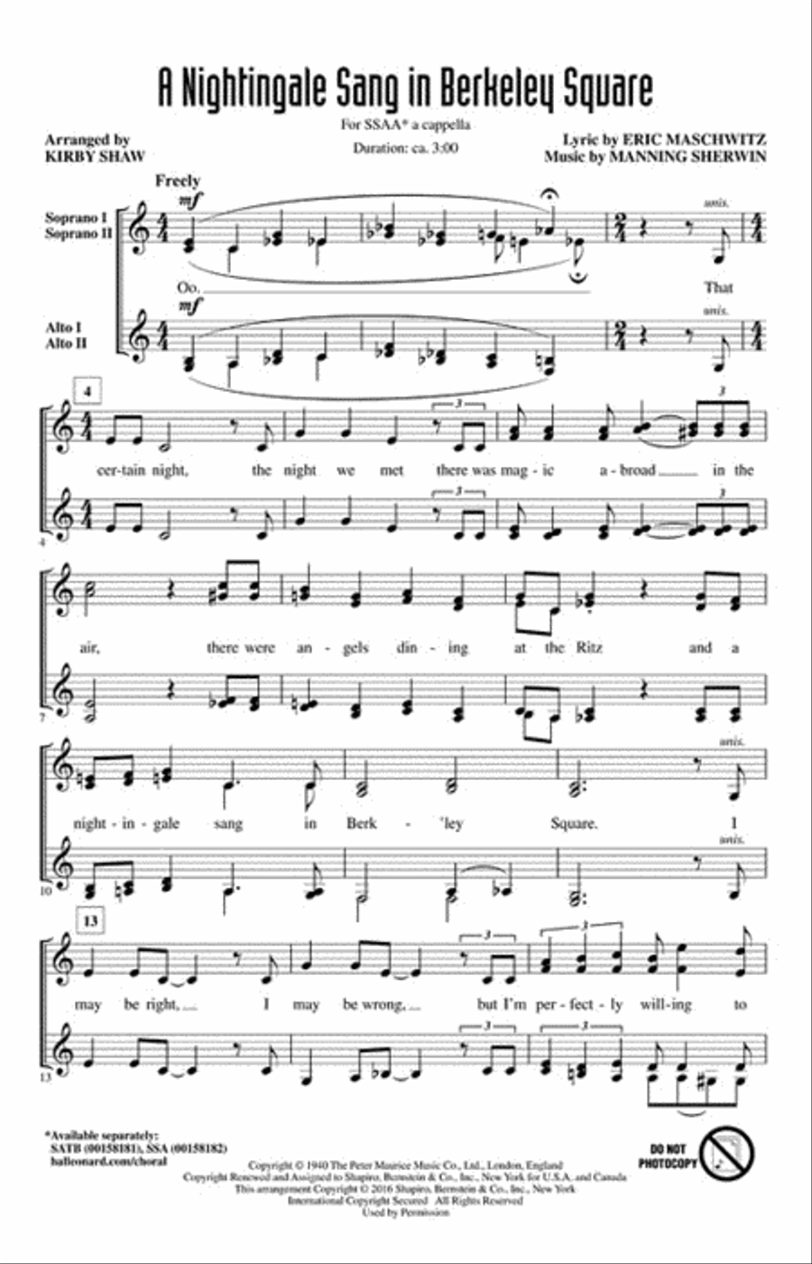 A Nightingale Sang in Berkeley Square SSAA scores gallery preview page 2
