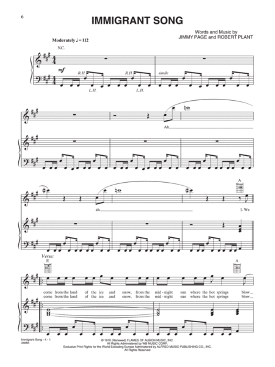 Immigrant Song Piano, Vocal, Guitar scores gallery preview page 1