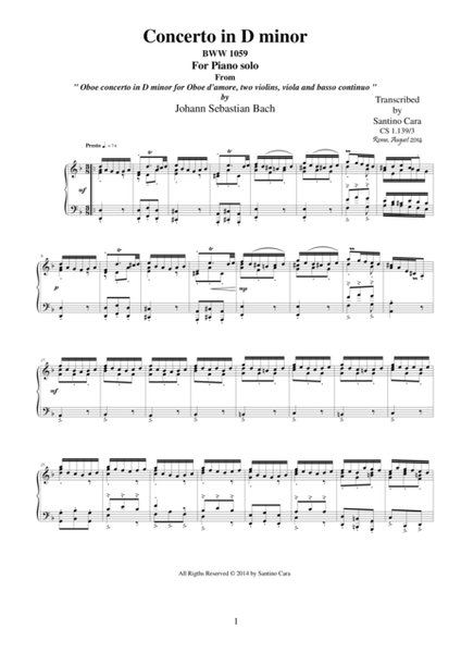 J.S-Bach - Oboe concerto in D minor BWV 1059 - mov. 3 Presto-Piano version image number null