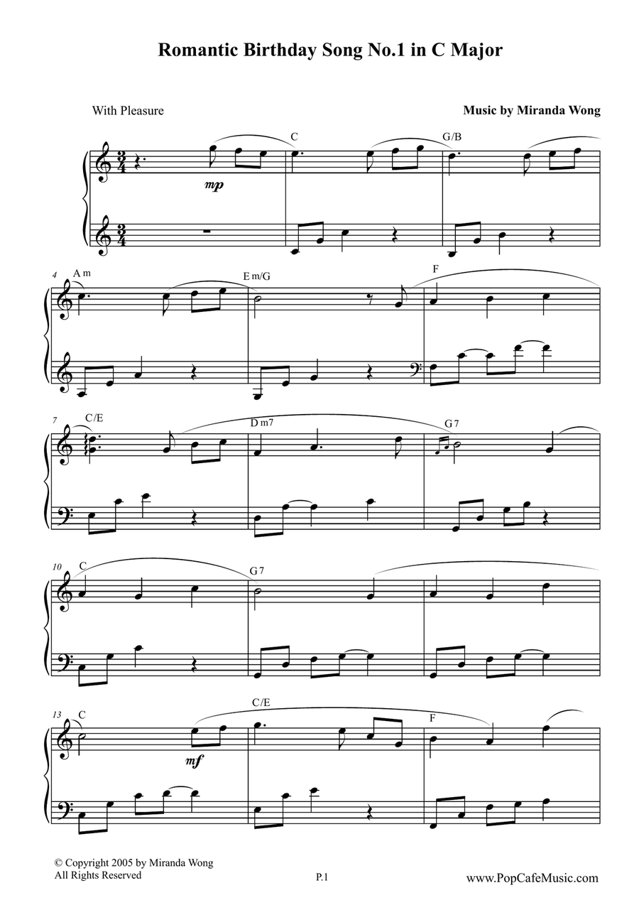 Best Romantic Birthday Songs No.1-3 - Piano Solo by Miranda Wong Easy Piano scores gallery preview page 1