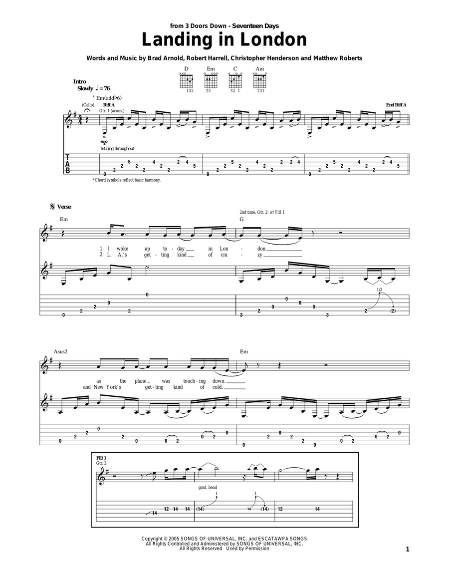 Landing In London Acoustic Guitar scores gallery preview page 1