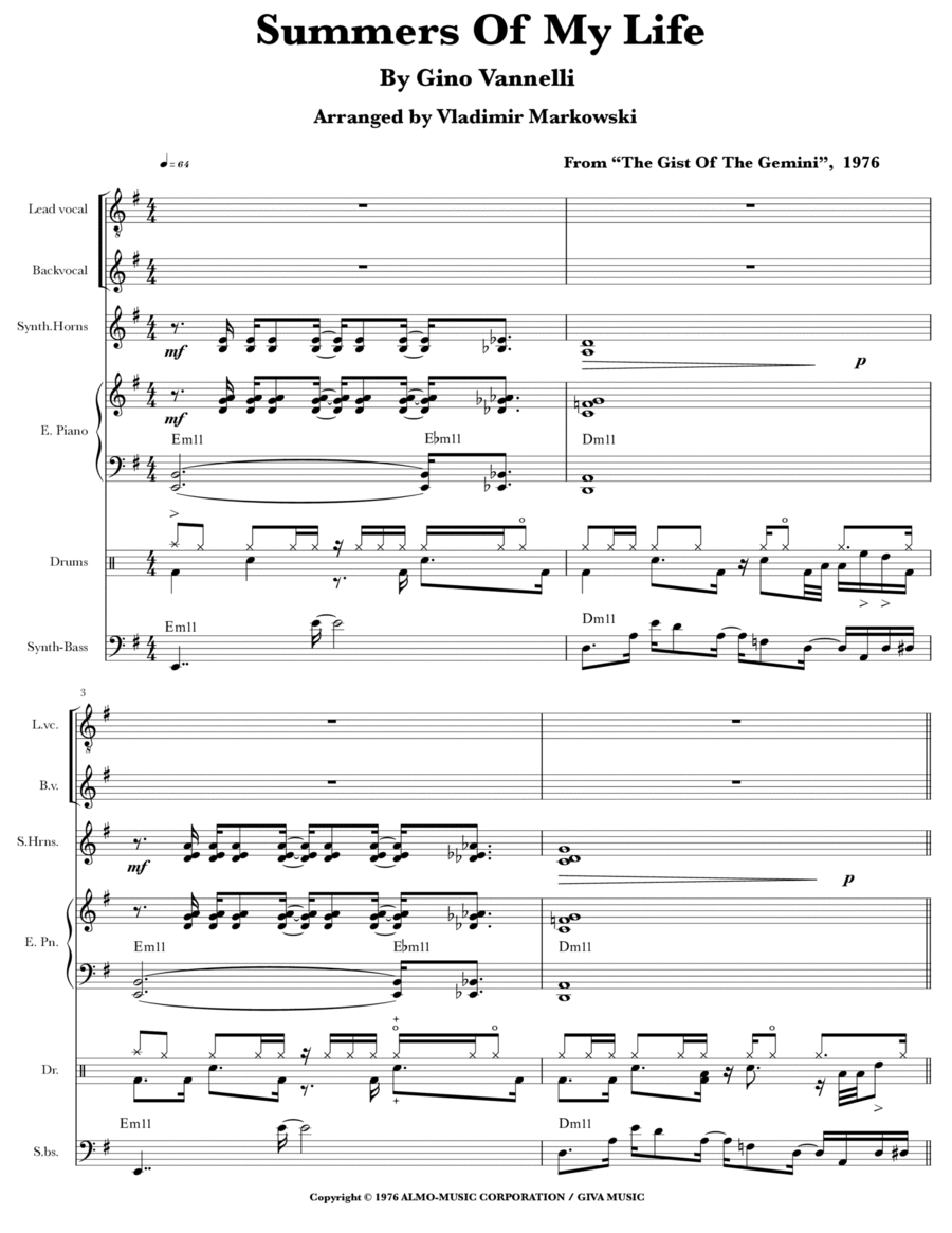 Summers Of My Life Jazz Ensemble scores gallery preview page 1