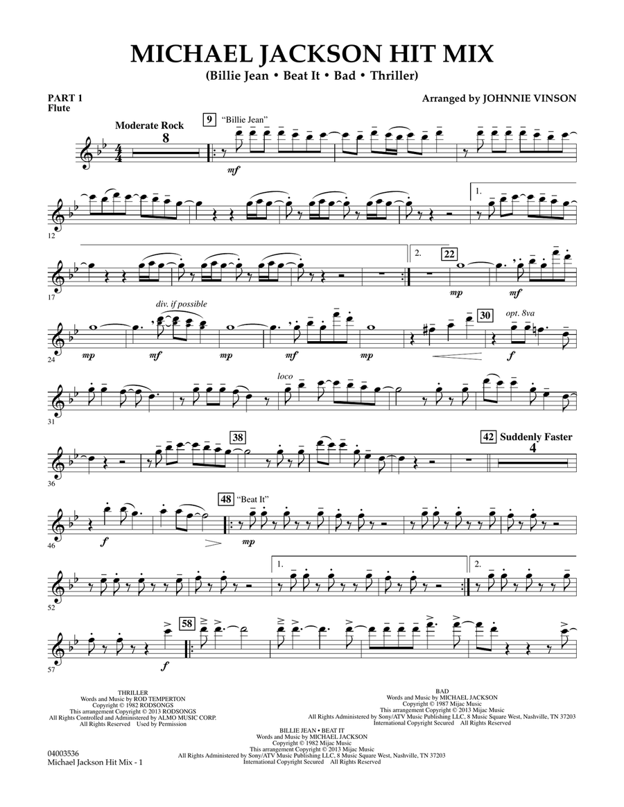 Michael Jackson Hit Mix - Pt.1 - Flute Concert Band scores gallery preview page 1