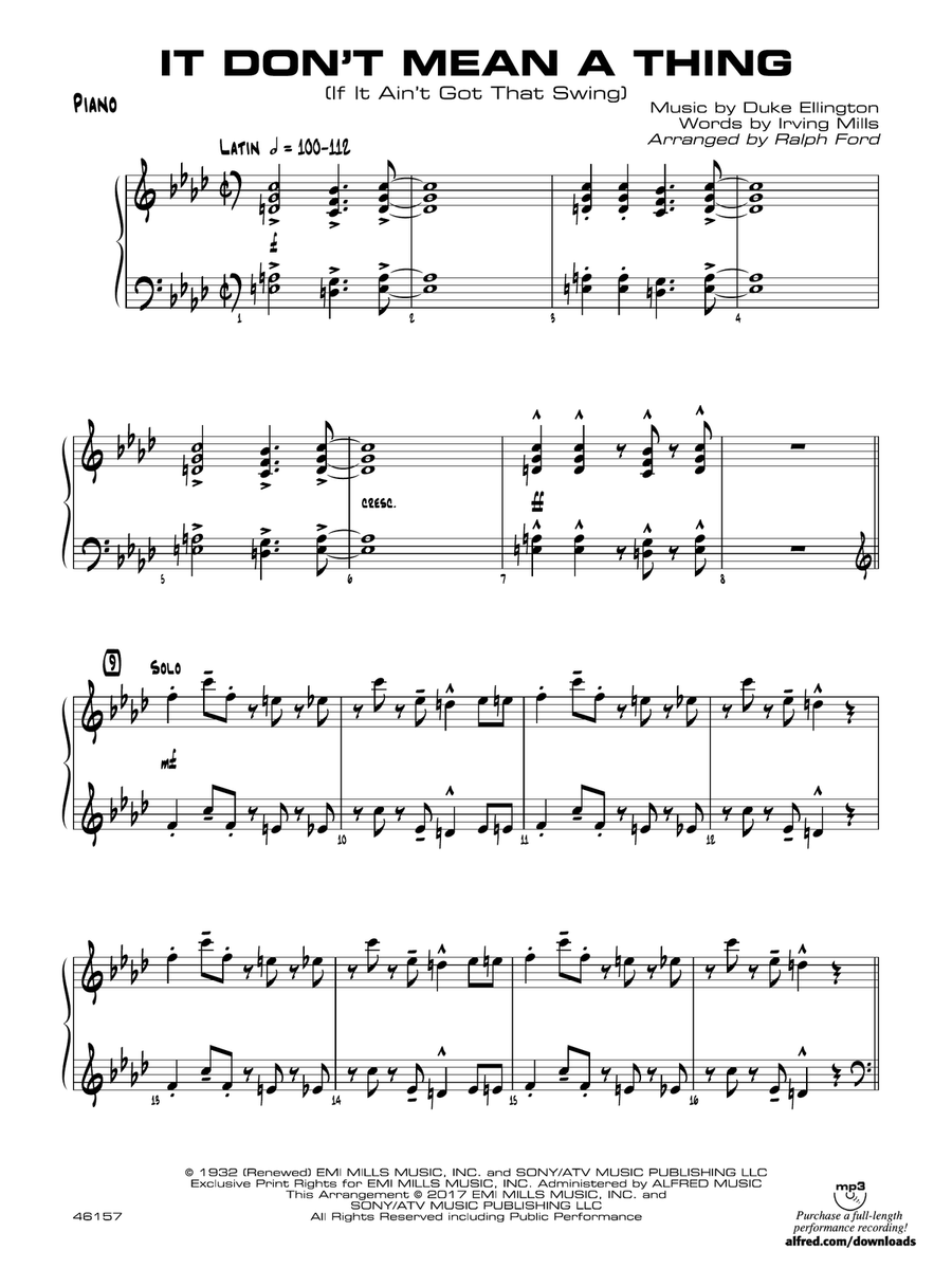 It Don't Mean a Thing (If It Ain't Got That Swing): Piano Accompaniment