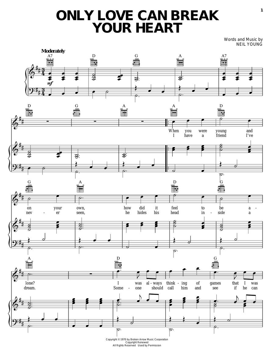 Only Love Can Break Your Heart Piano, Vocal, Guitar scores gallery preview page 1