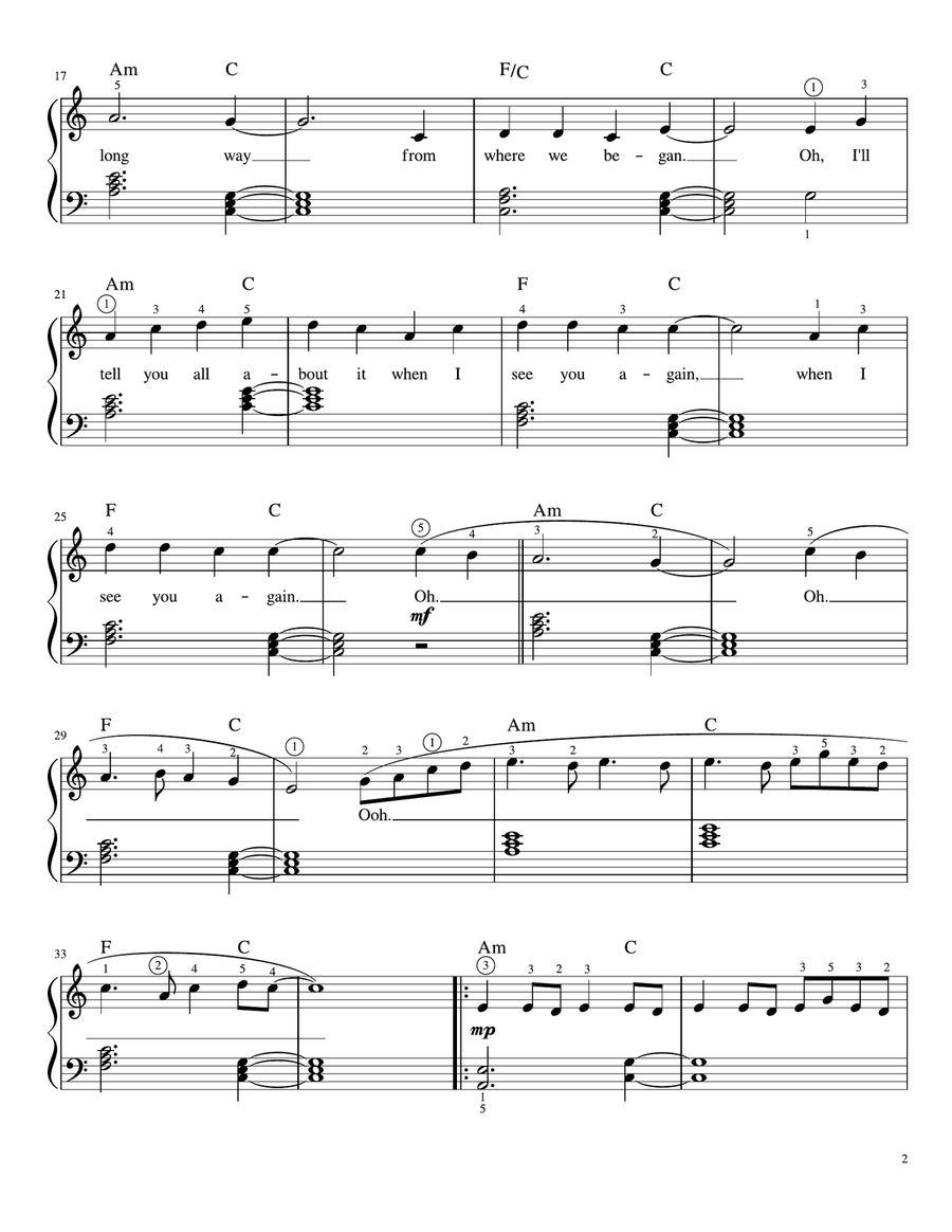 See You Again Easy Piano scores gallery preview page 2