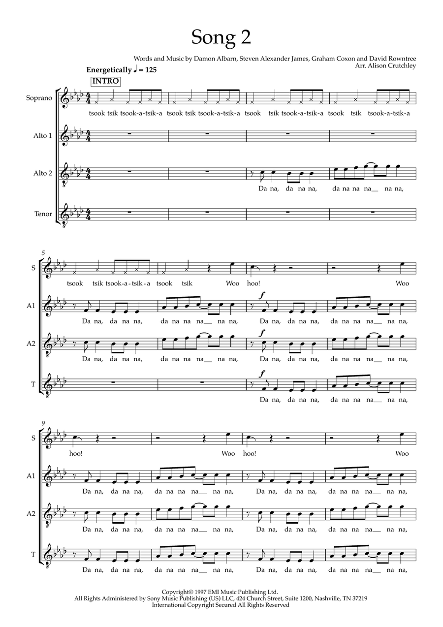 Song 2 (arr. Alison Crutchley) 4-Part scores gallery preview page 1