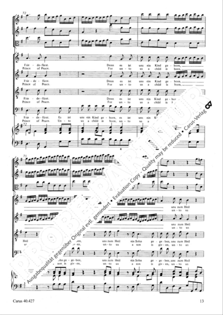 For unto us a child is born (Denn es ist uns ein Kind geboren) 4-Part scores gallery preview page 14