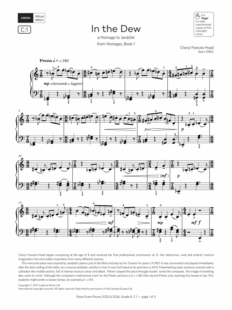 In the Dew (Grade 8, list C1, from the ABRSM Piano Syllabus 2025 & 2026