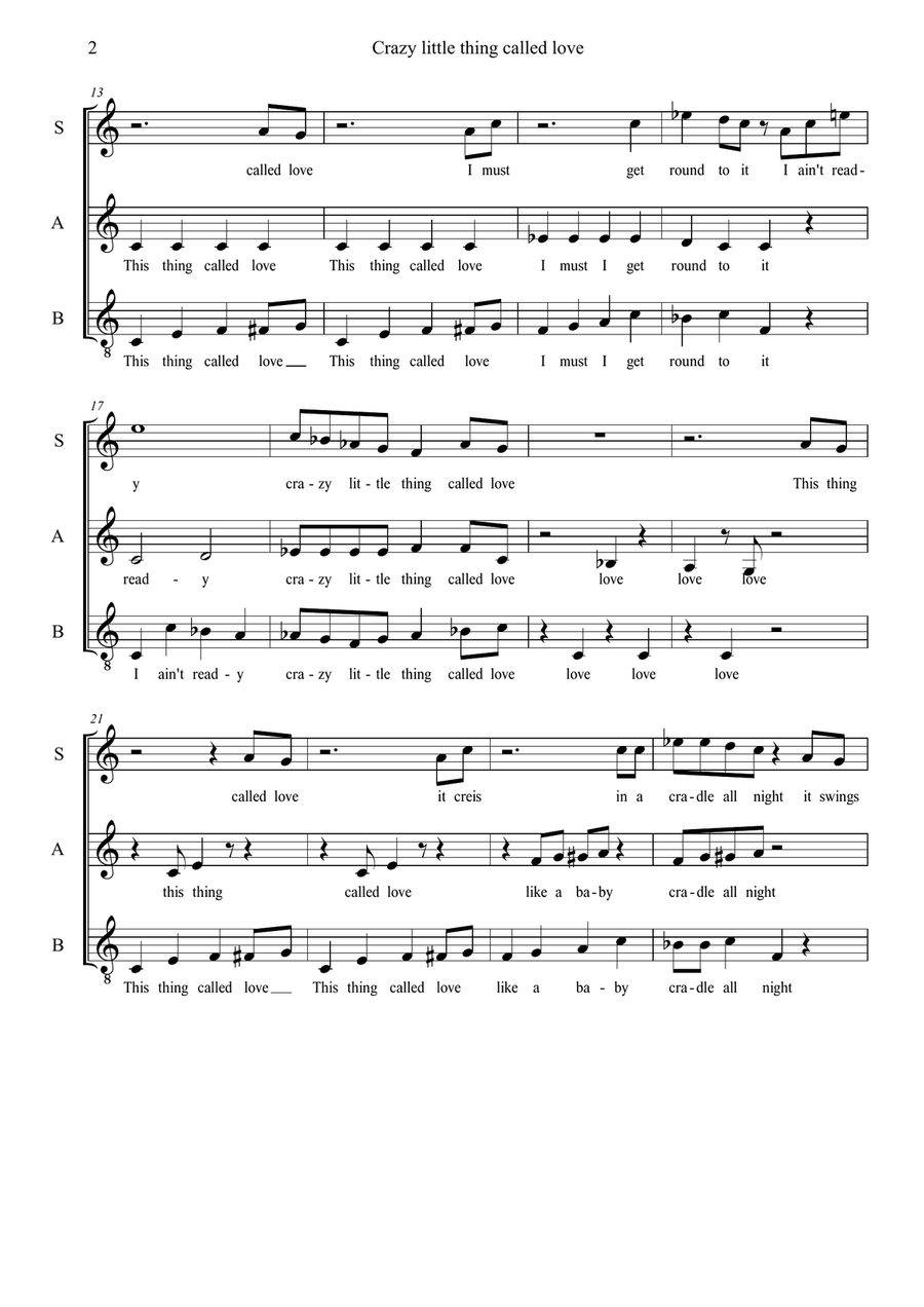 Crazy Little Thing Called Love 3-Part scores gallery preview page 2