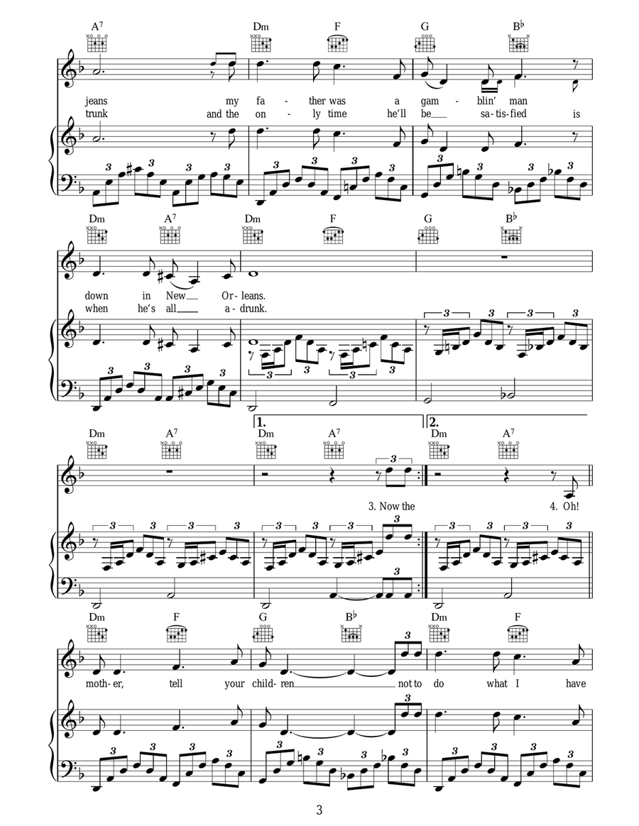 The House Of The Rising Sun Piano, Vocal, Guitar scores gallery preview page 3