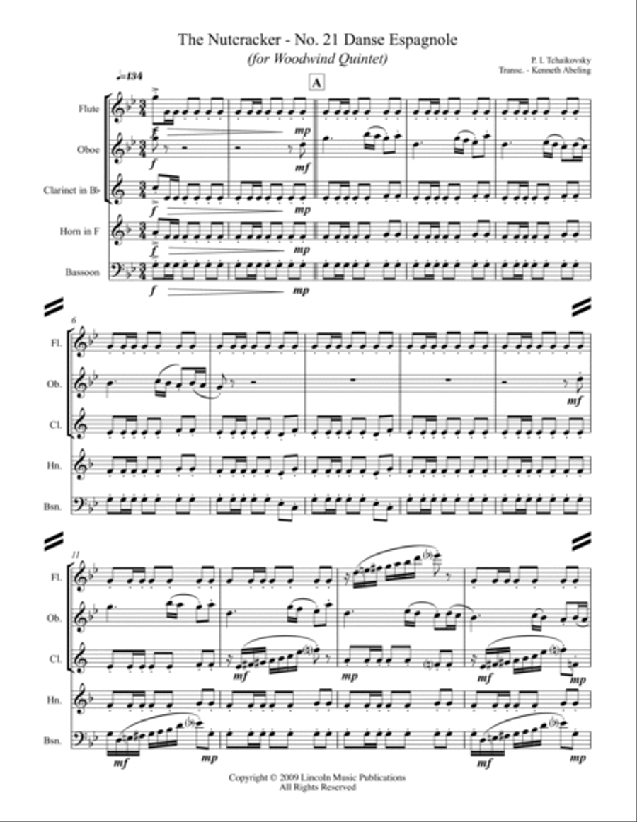 Tchaikovsky – Danse Espagnole (Spanish Dance) from Swan Lake (for Woodwind Quintet) Woodwind Quintet scores gallery preview page 2