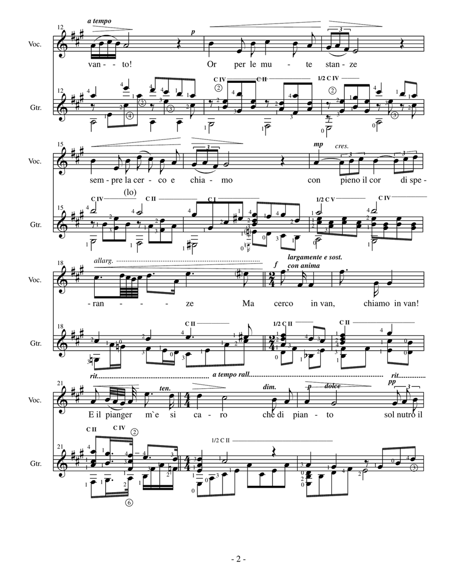 O del mio amato ben (Stefano Donaudy) for soprano voice and classical guitar Acoustic Guitar scores gallery preview page 3