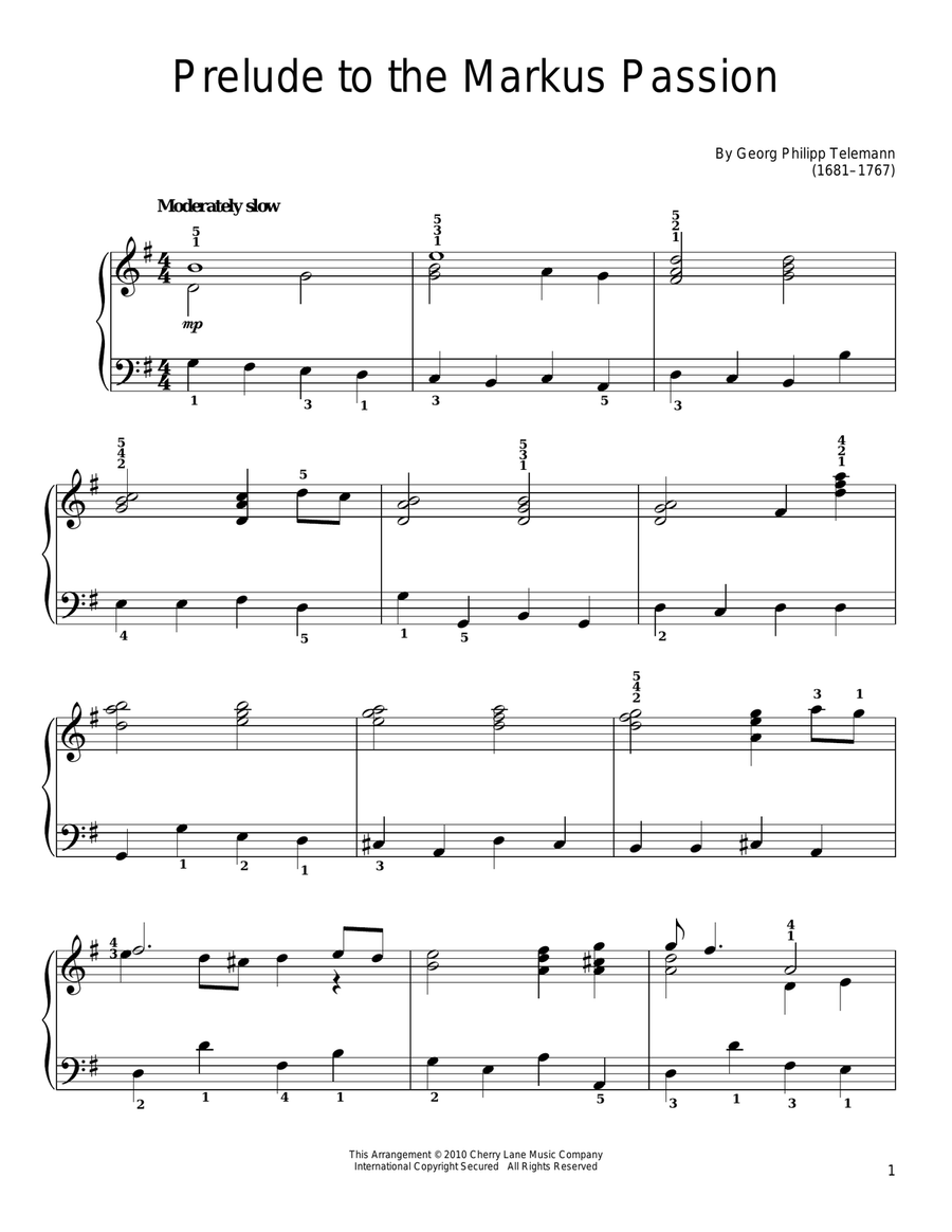 Prelude To The Markus Passion Easy Piano scores gallery preview page 1