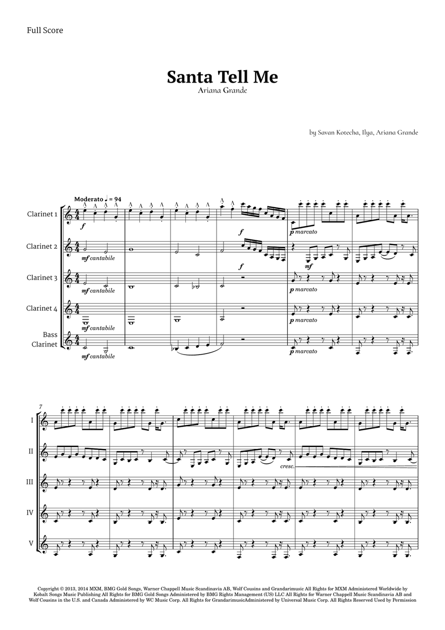 Santa Tell Me Clarinet Quintet scores gallery preview page 1