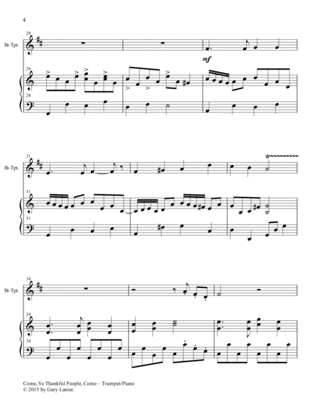 COME, YE THANKFUL PEOPLE, COME (Duet – Bb Trumpet and Piano/Score and Parts) image number null