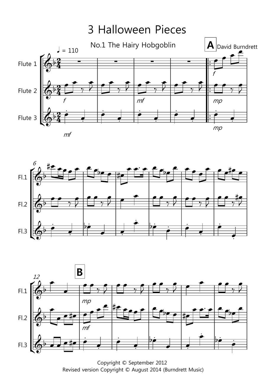 3 Halloween Pieces for Flute Trio Flute Solo scores gallery preview page 1