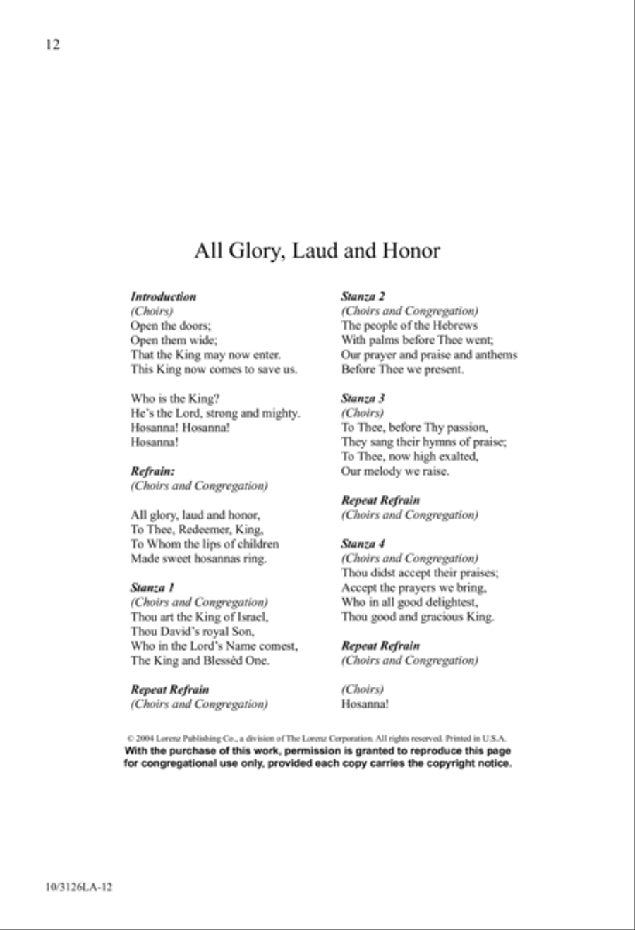 All Glory, Laud , and Honor 4-Part scores gallery preview page 10