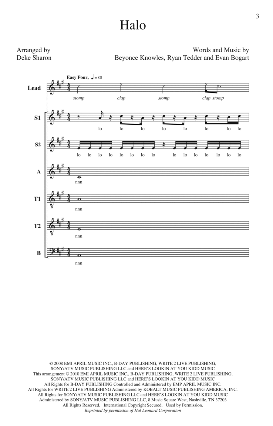 Halo (arr. Deke Sharon) Halo (arr. Deke Sharon) 4-Part scores gallery preview page 1