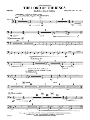 The Lord of the Rings: The Fellowship of the Ring, Concert Medley from: Timpani