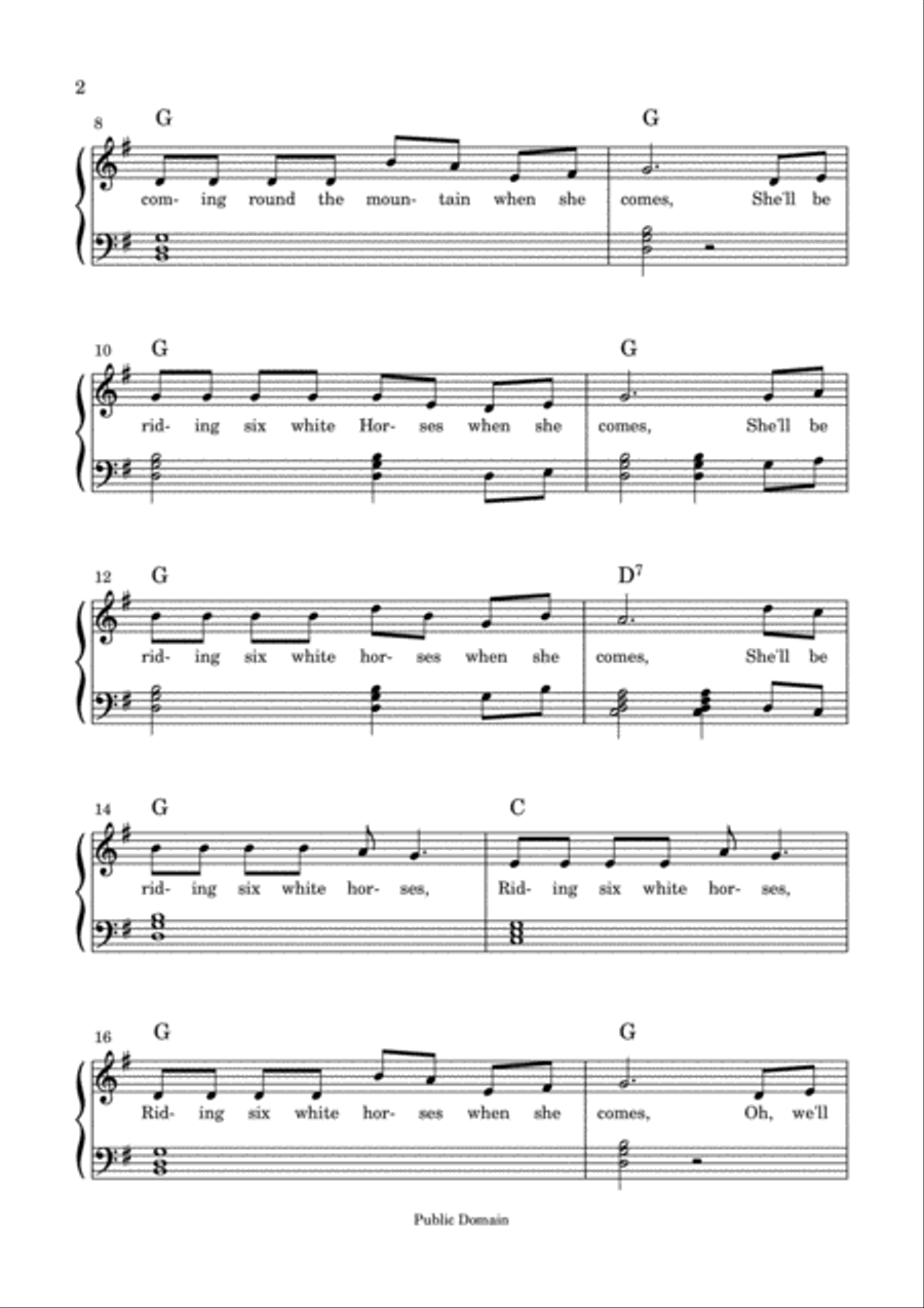 She'll Be Coming Round The Mountain Piano, Vocal, Guitar scores gallery preview page 2