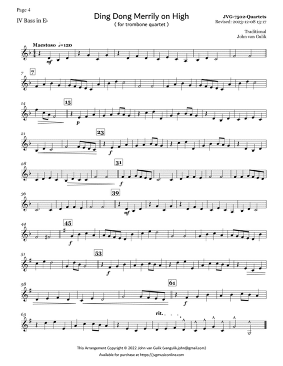 Trombone Quartets For Christmas Vol 2 - Part 4 - Bass in Eb