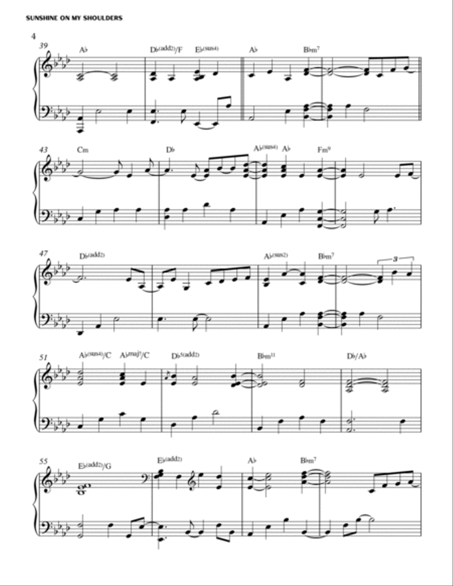 Sunshine On My Shoulders Piano Solo scores gallery preview page 4