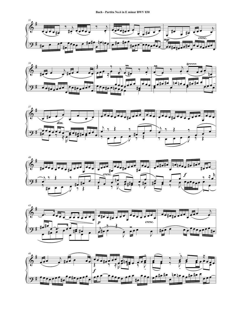 Bach - Partita No.6 in E minor BWV 830 for Piano Piano Solo scores gallery preview page 3