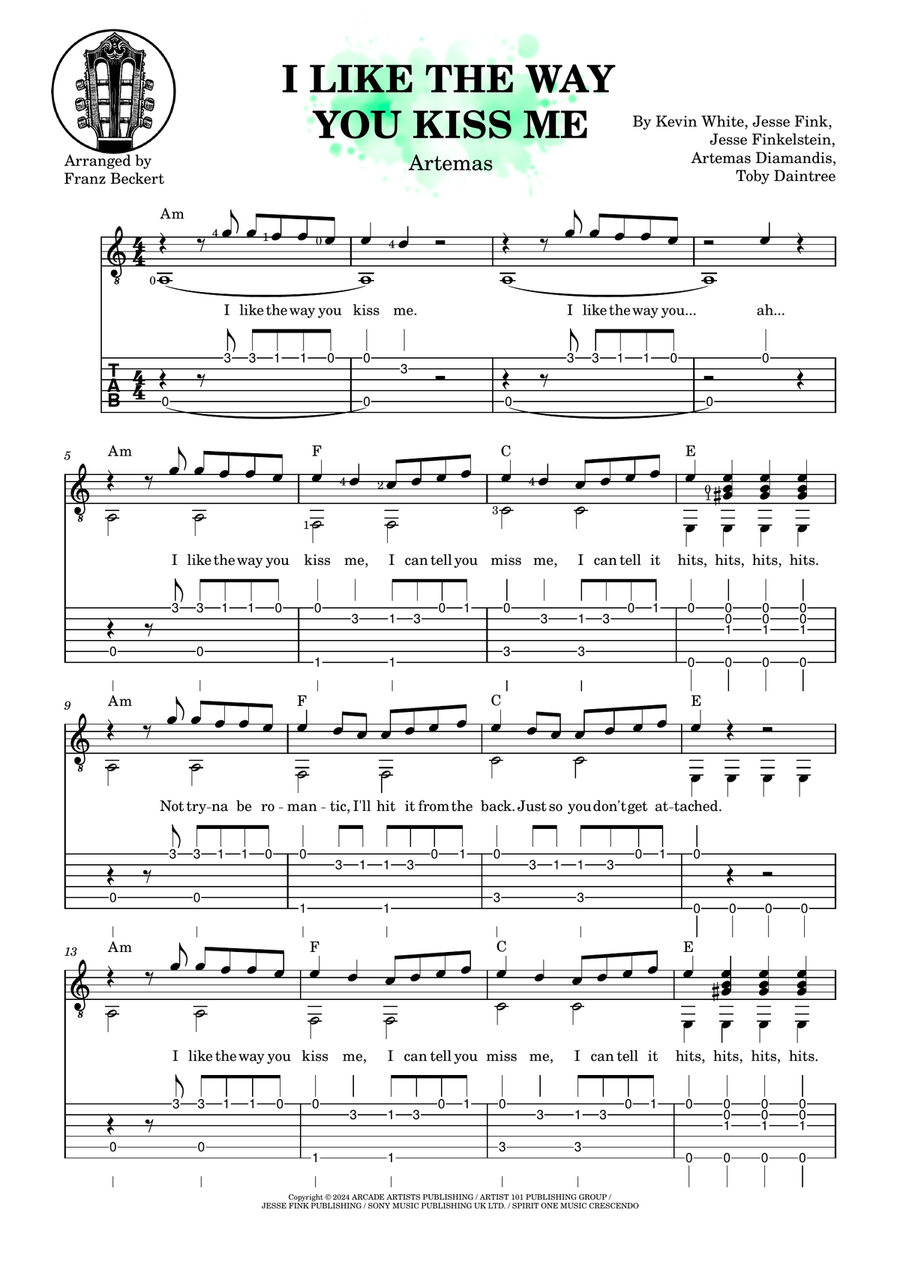 I Like The Way You Kiss Me Acoustic Guitar scores gallery preview page 1