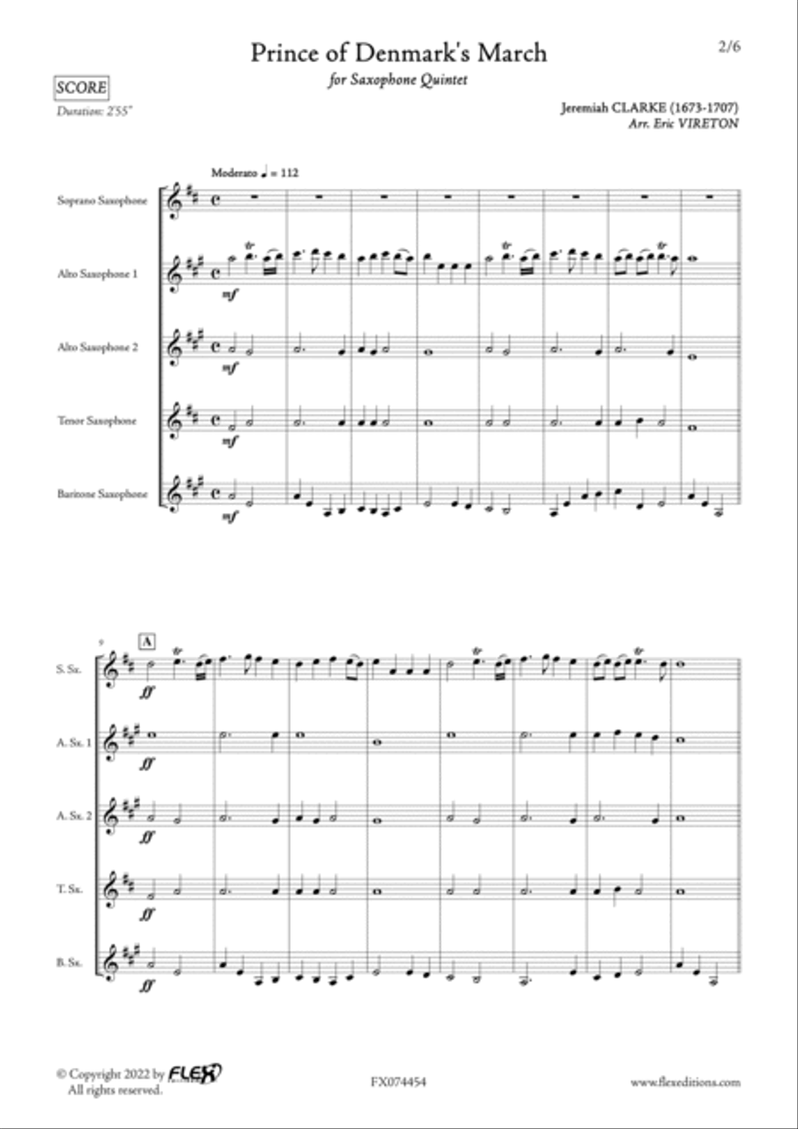 Prince of Denmark's March Saxophone Quintet scores gallery preview page 2