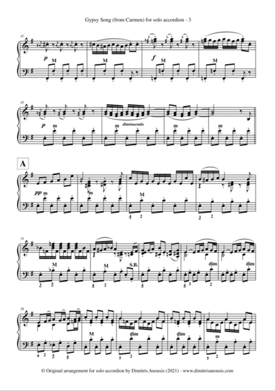 Gypsy Song from Carmen - Amazing solo accordion arrangement Accordion scores gallery preview page 5