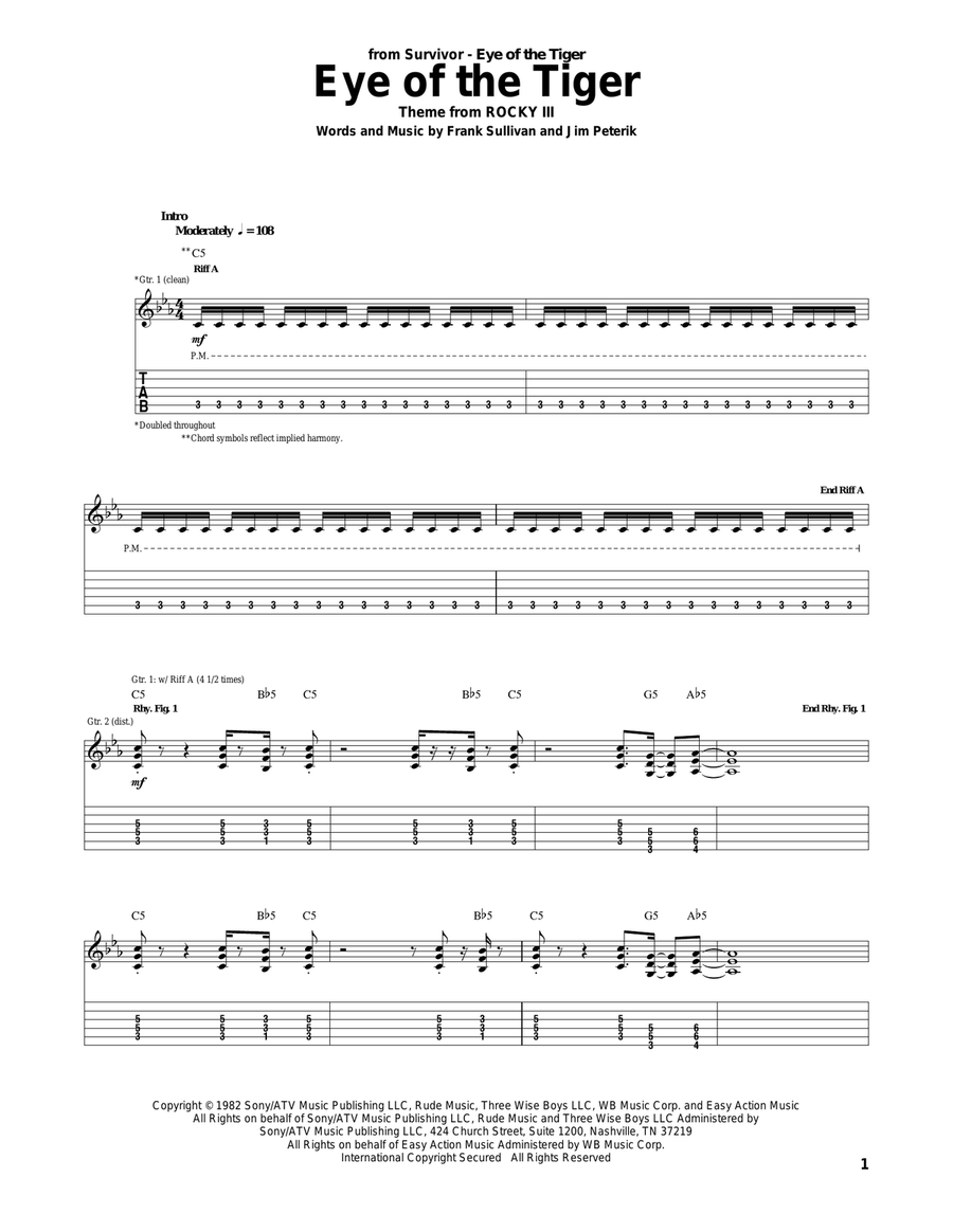 Eye Of The Tiger Acoustic Guitar scores gallery preview page 1
