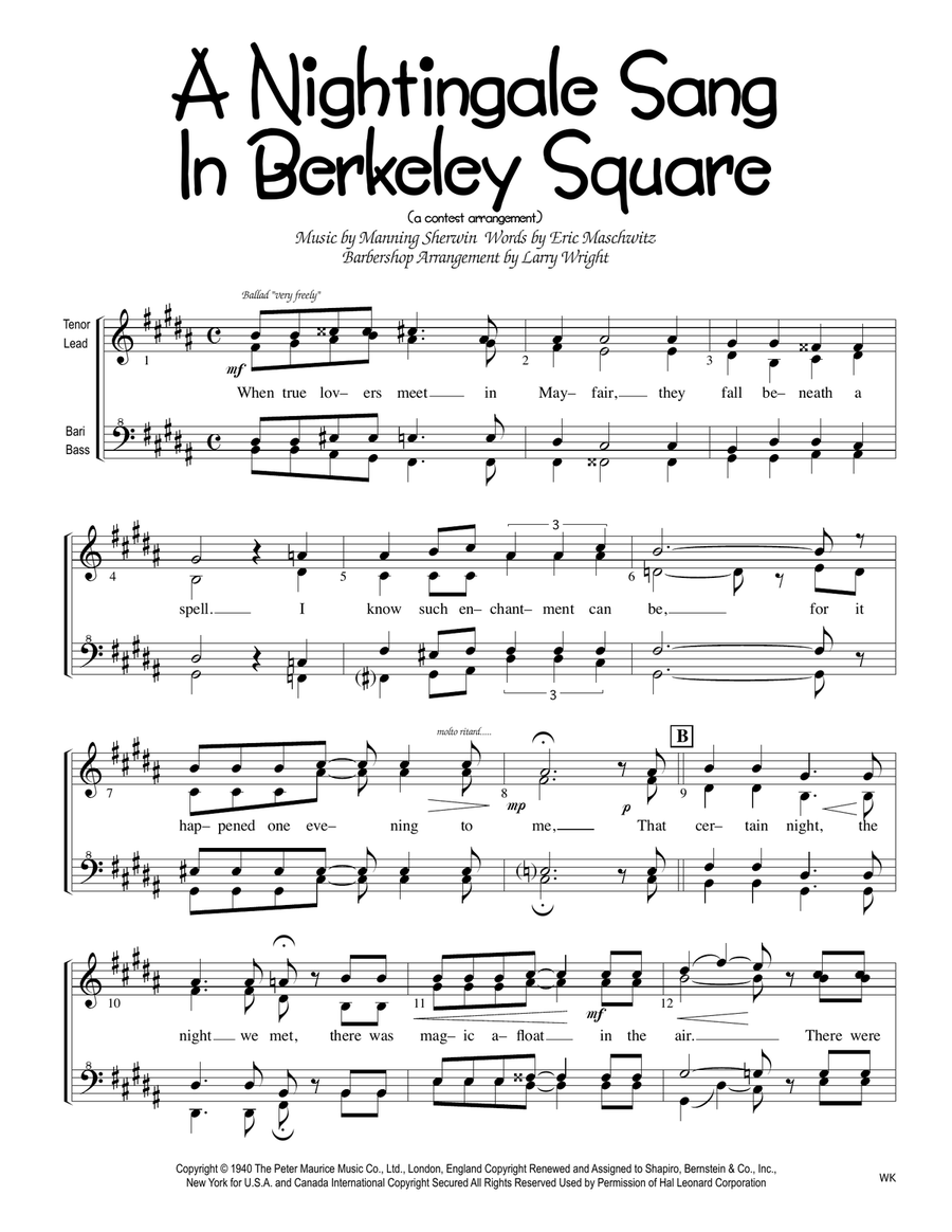 A Nightingale Sang In Berkeley Square SSAA scores gallery preview page 1