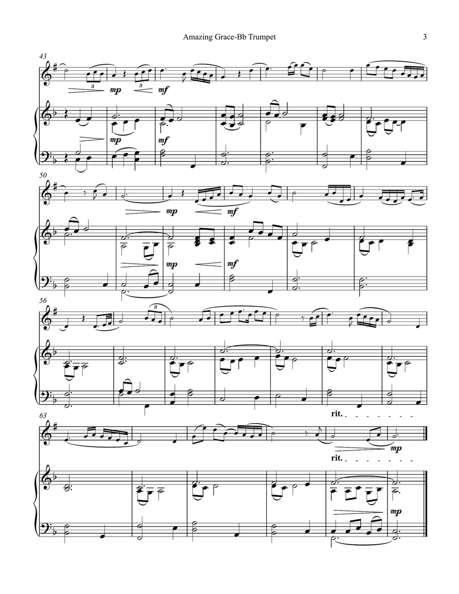 Trumpet - Amazing Grace, Theme and Variations Trumpet Solo scores gallery preview page 3