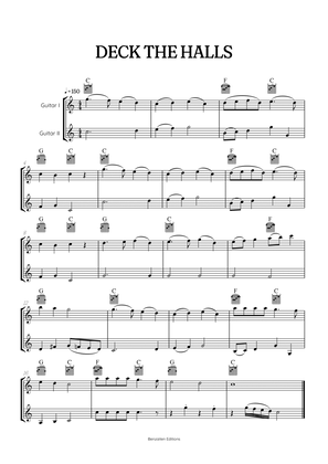 Deck the Halls for acoustic guitar duet • intermediate Christmas song sheet music with chords