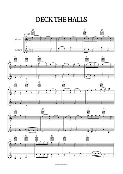 Deck the Halls for acoustic guitar duet • intermediate Christmas song sheet music with chords image number null