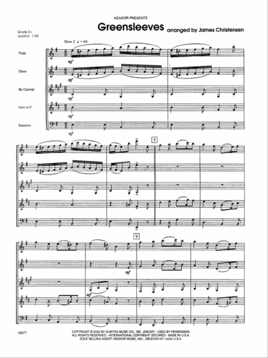 Greensleeves Woodwind Quintet scores gallery preview page 2