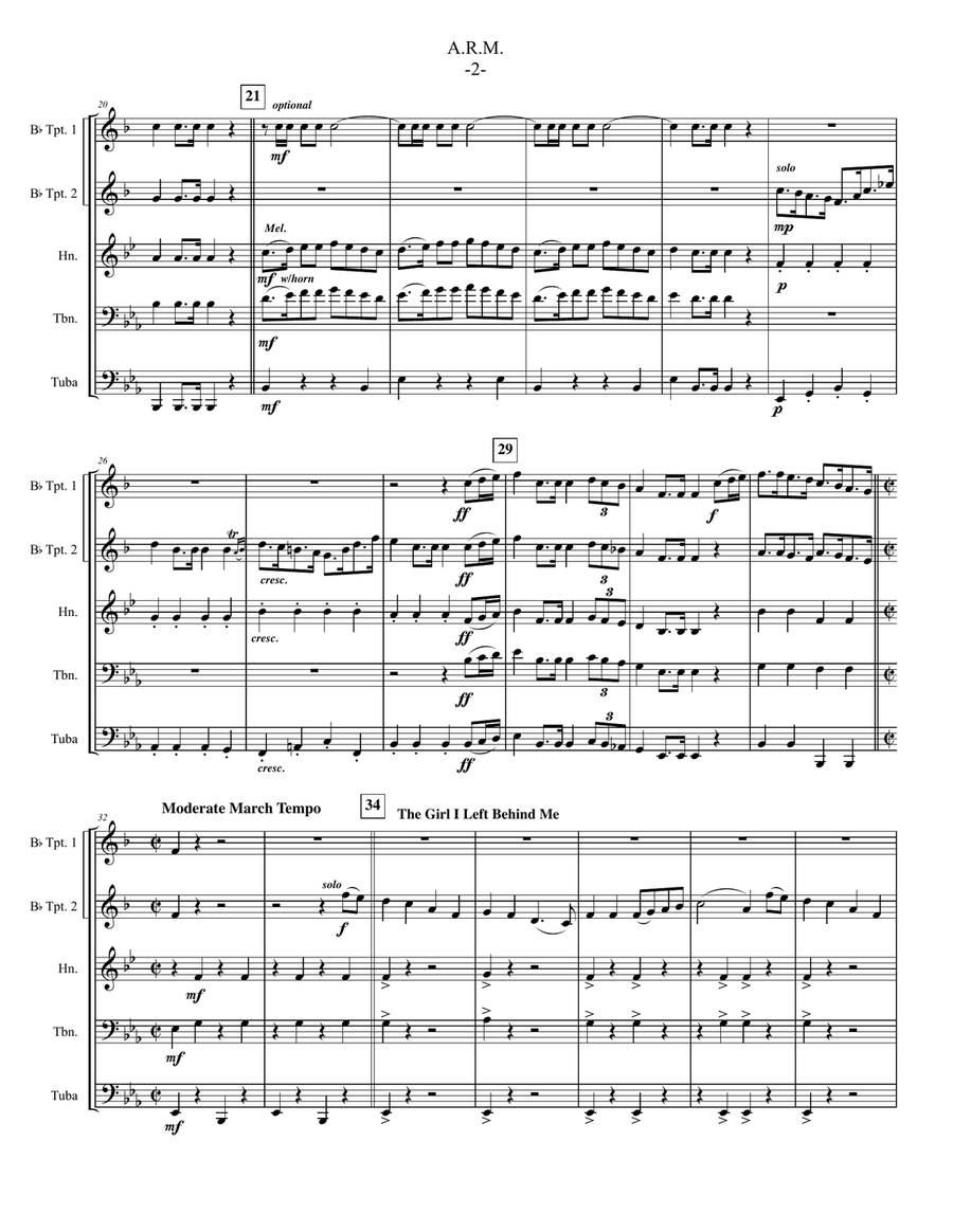 American Revolutionary War Medley (ARM) for Brass Quintet Brass Quintet scores gallery preview page 4