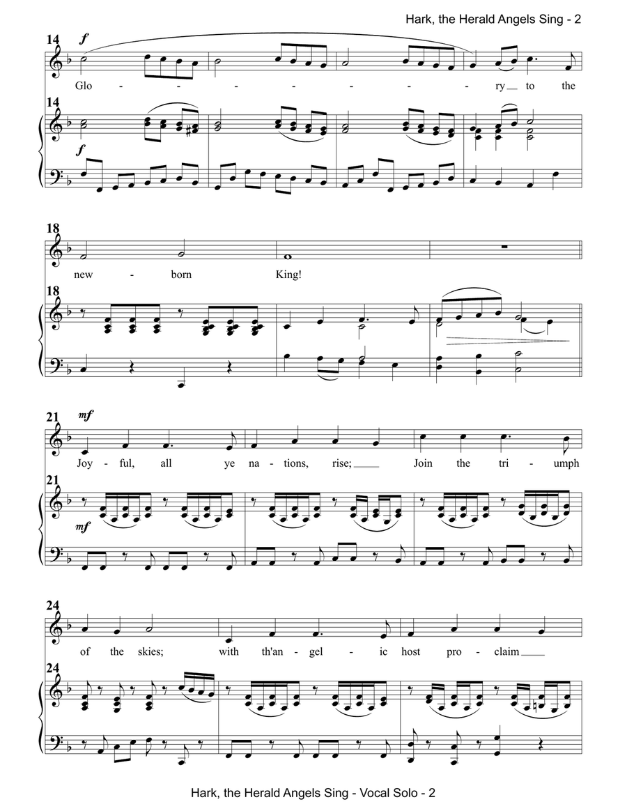 Hark, the Herald Angels Sing (Vocal Solo) Piano, Vocal scores gallery preview page 2