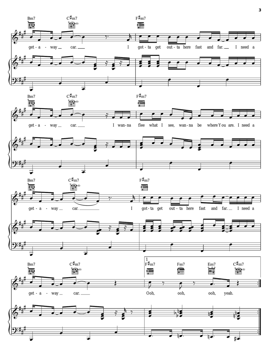 Getaway Car Piano, Vocal, Guitar scores gallery preview page 3