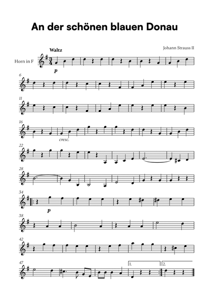 Johann Strauss II - An der schönen blauen Donau for French Horn Solo image number null