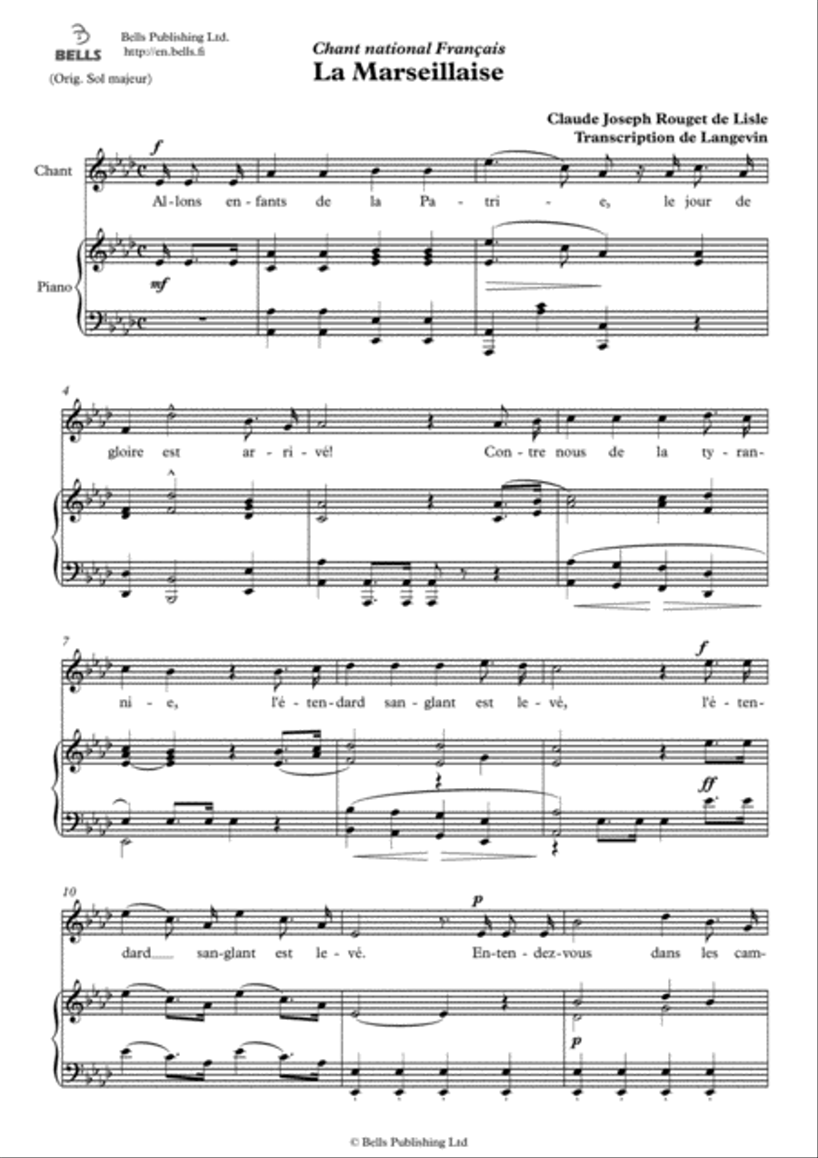 La Marseillaise (A-flat Major) Voice Solo scores gallery preview page 1