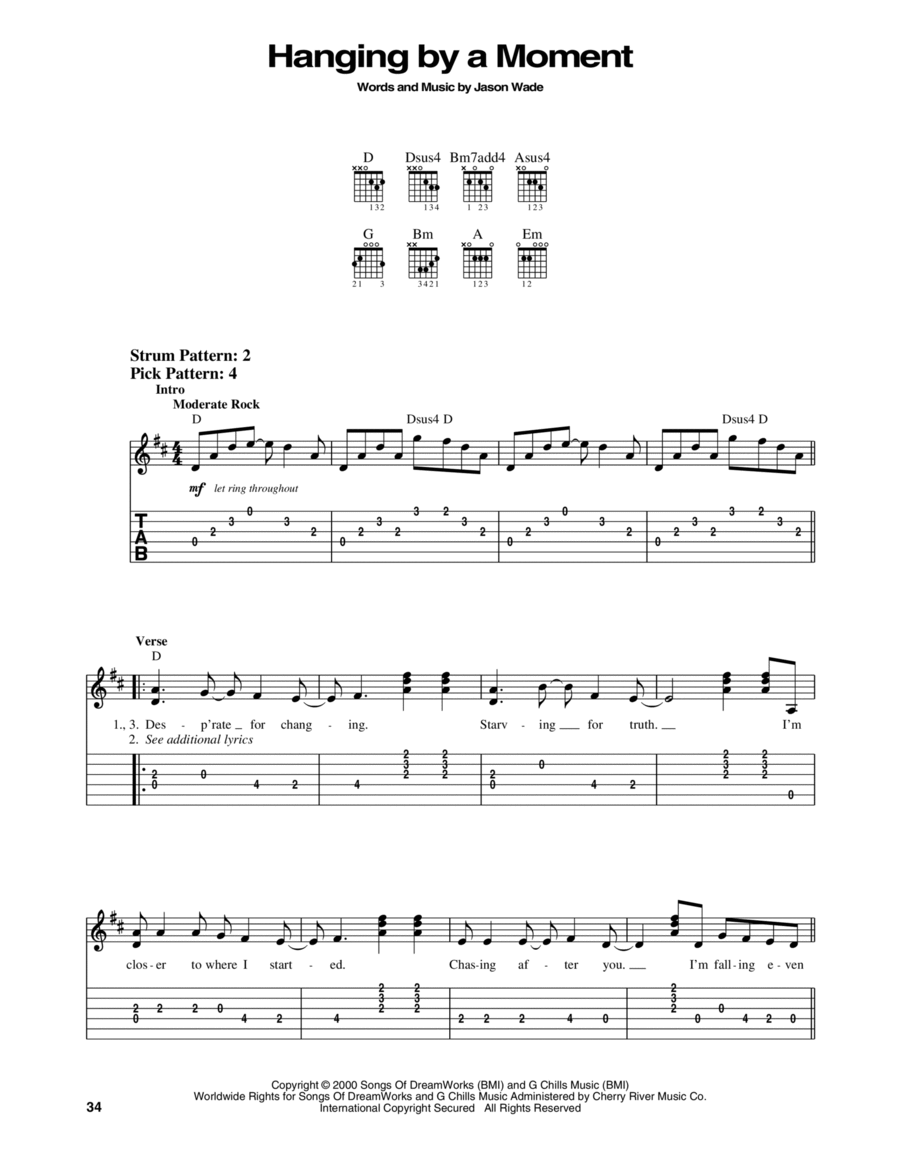 Hanging By A Moment Acoustic Guitar scores gallery preview page 1